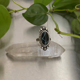 Celestial Turquoise Ring- Size 8- Hand Stamped Sterling Silver and Sierra Nevada Ribbon Turquoise