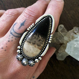 Celestial Petrified Palm Root Ring- Sterling Silver and Petrified Palm- Finished to Size