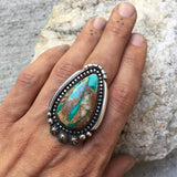 Large Celestial Royston Ribbon Turquoise Ring- Sterling Silver and Royston Turquoise Statement Ring- Finished to Size or as Pendant