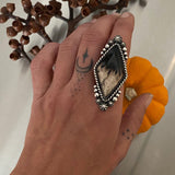 Large Diamond Shaped Celestial Ring or Pendant- Petrified Palm Root and Sterling Silver- Finished to Size