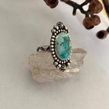 Celestial Turquoise Ring- Size 7.75- Hand Stamped Sterling Silver and Royston Turquoise