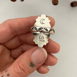 Celestial Turquoise Ring- Size 7.75- Hand Stamped Sterling Silver and Royston Turquoise