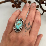 Celestial Turquoise Ring- Size 6- Hand Stamped Sterling Silver and Royston Turquoise