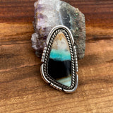 Chunky Blue Opal Petrified Wood Ring or Pendant- Sterling Silver and Indonesian Opalized Petrified Wood- Finished to Size