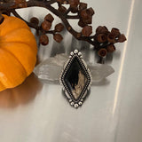 Huge Diamond Shaped Statement Ring or Pendant- Petrified Palm Root and Sterling Silver- Finished to Size