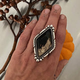 Huge Diamond Shaped Statement Ring or Pendant- Petrified Palm Root and Sterling Silver- Finished to Size