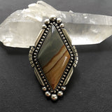 Large Diamond-Shaped Cripple Creek Jasper Ring or Pendant- Sterling Silver and Picture Jasper- Finished to Size