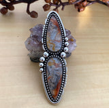 Huge Double Agate Ring or Pendant- Sterling Silver and Lace Agate- Finished to Size