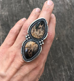 Huge Two-Stone Petrified Palm Root RIng- Sterling Silver and Palm Root- Finished to Size