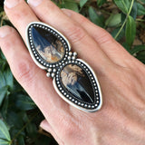 Huge 2 Stone Petrified Palm Root Statement Ring- Heavyweight Sterling Silver and Indonesian Palm Root- Finished to Size