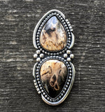 Huge Two-Stone Petrified Palm Root RIng- Sterling Silver and Palm Root- Finished to Size