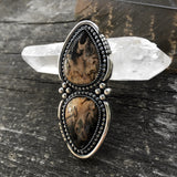 Huge Two-Stone Petrified Palm Root RIng- Sterling Silver and Palm Root- Finished to Size