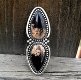 Huge 2 Stone Petrified Palm Root Statement Ring- Heavyweight Sterling Silver and Indonesian Palm Root- Finished to Size