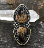 Huge Two-Stone Petrified Palm Root RIng- Sterling Silver and Palm Root- Finished to Size
