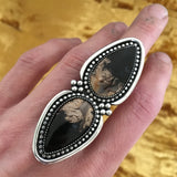 Huge 2 Stone Petrified Palm Root Statement Ring- Heavyweight Sterling Silver and Indonesian Palm Root- Finished to Size