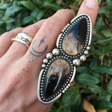 Huge 2 Stone Petrified Palm Root Bubble Ring- Heavyweight Sterling Silver and Indonesian Palm Root- Finished to Size