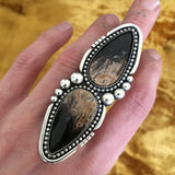 Huge 2 Stone Petrified Palm Root Bubble Ring- Heavyweight Sterling Silver and Indonesian Palm Root- Finished to Size