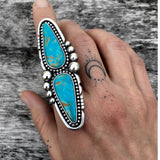 Huge Two-Stone Turquoise Ring- Sterling Silver and Kingman Turquoise- Finished to Size or as a Pendant