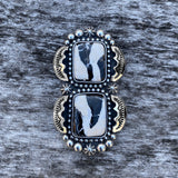 Huge Double White Buffalo Overlay Statement Ring- Sterling Silver and White Buffalo- Finished to Size or as a Pendant