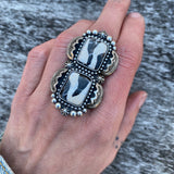 Huge Double White Buffalo Overlay Statement Ring- Sterling Silver and White Buffalo- Finished to Size or as a Pendant