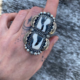 Huge Double White Buffalo Overlay Statement Ring- Sterling Silver and White Buffalo- Finished to Size or as a Pendant
