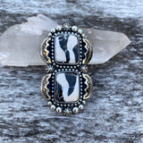 Huge Double White Buffalo Overlay Statement Ring- Sterling Silver and White Buffalo- Finished to Size or as a Pendant