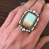 Square Blue Opal Petrified Wood Ring or Pendant- Sterling Silver and Indonesian Opalized Petrified Wood- Finished to Size