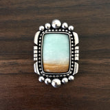 Square Blue Opal Petrified Wood Ring or Pendant- Sterling Silver and Indonesian Opalized Petrified Wood- Finished to Size