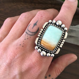 Square Blue Opal Petrified Wood Ring or Pendant- Sterling Silver and Indonesian Opalized Petrified Wood- Finished to Size