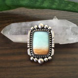 Square Blue Opal Petrified Wood Ring or Pendant- Sterling Silver and Indonesian Opalized Petrified Wood- Finished to Size
