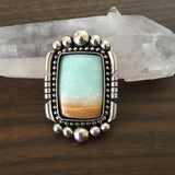 Square Blue Opal Petrified Wood Ring or Pendant- Sterling Silver and Indonesian Opalized Petrified Wood- Finished to Size