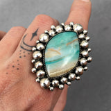 Blue Opal Petrified Wood Super Bubble Ring or Pendant- Sterling Silver and Indonesian Opalized Wood- Finished to Size