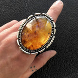 Huge Amber Ring- Sterling Silver and Mayan Amber - Finished to Size