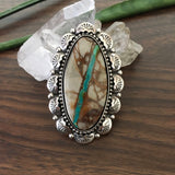 Huge Royston Ribbon Turquoise Hand Stamped Ring or Pendant- Sterling Silver Overlay Ring- Finished to Size