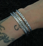 3 Stamped Sterling Stacker Cuffs- Geometric Design- Set of 3