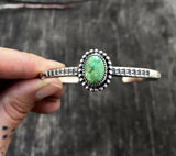 Stamped Turquoise Cuff Bracelet- Sterling Silver and Royston Turquoise Stacker Cuff- Size S/M