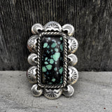 Ornate Hand-Stamped Variscite Statement Ring or Pendant- Sterling Silver and Posiedon Variscite- Finished to Size
