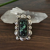 Ornate Hand-Stamped Variscite Statement Ring or Pendant- Sterling Silver and Posiedon Variscite- Finished to Size