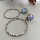 Large Moonstone Hoop Earrings- Sterling Silver and Rainbow Moonstone