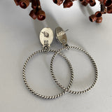 Large Moonstone Hoop Earrings- Sterling Silver and Rainbow Moonstone