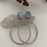 Large Moonstone Hoop Earrings- Sterling Silver and Rainbow Moonstone