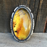 Huge Amber Ring- Sterling Silver and Mayan Amber - Finished to Size