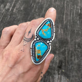 Huge Two-Stone Turquoise Ring- Sterling Silver and Kingman Turquoise- Finished to Size