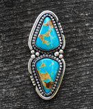 Huge Two-Stone Turquoise Ring- Sterling Silver and Kingman Turquoise- Finished to Size