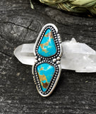 Huge Two-Stone Turquoise Ring- Sterling Silver and Kingman Turquoise- Finished to Size