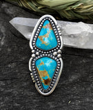 Huge Two-Stone Turquoise Ring- Sterling Silver and Kingman Turquoise- Finished to Size