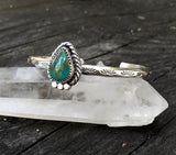 Stamped Turquoise Cuff Bracelet- Sterling Silver and King's Manassa Turquoise Stacker Cuff- Size S/M
