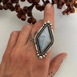 Huge Kite Shaped Rainbow Moonstone Statement Ring or Pendant- Sterling Silver and Rainbow Moonstone- Finished to Size