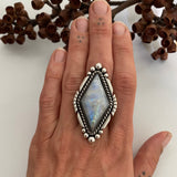 Huge Kite Shaped Rainbow Moonstone Statement Ring or Pendant- Sterling Silver and Rainbow Moonstone- Finished to Size