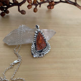 Ornate Agate Leaf and Bubble Necklace- Sterling Silver and Crazy Lace Agate- Chain Included